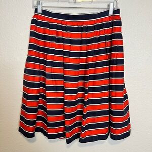 1005 Silk J. Crew‎ Pleated Skirt Size 4 Red Navy White Stripe A-Line